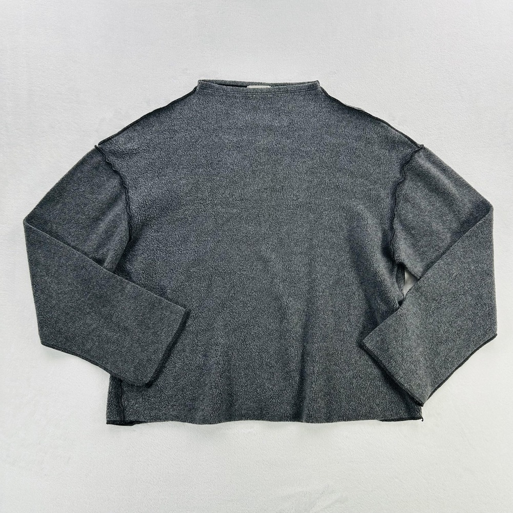 t.la Sweater Womens Medium Gray Soft Fleece Mock Neck Drop Shoulder Made USA